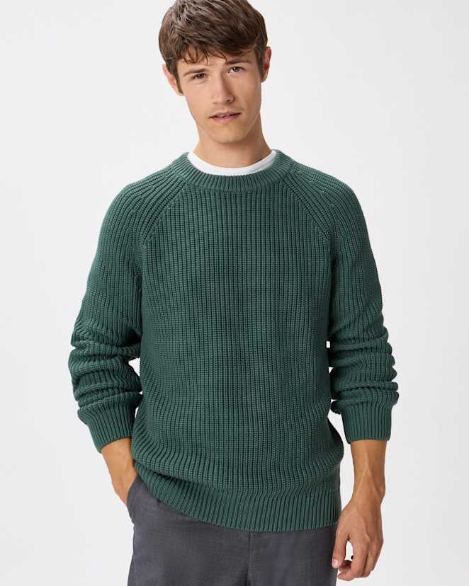 Big Sur Green 100% Organic Cotton Fisherman Crew Sweater