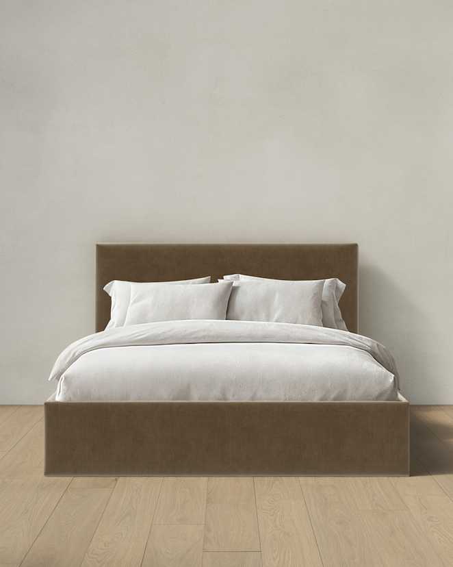 Walnut Square Bed in Performance Velvet