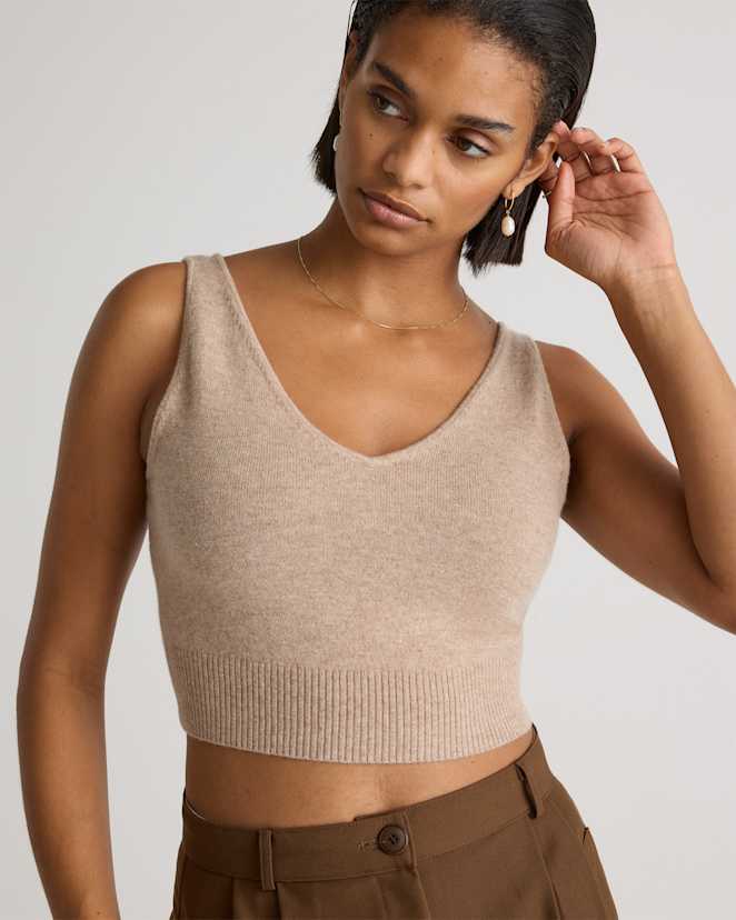 Oatmeal Mongolian Cashmere Cropped Tank