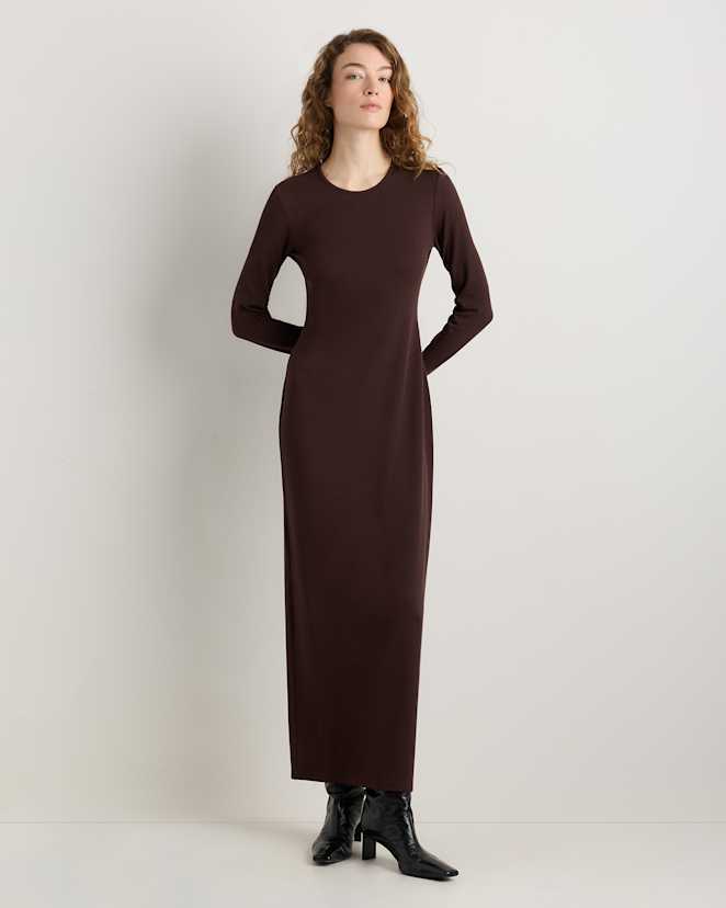 Coffee Bean Brown Long Sleeve Knit Maxi Dress