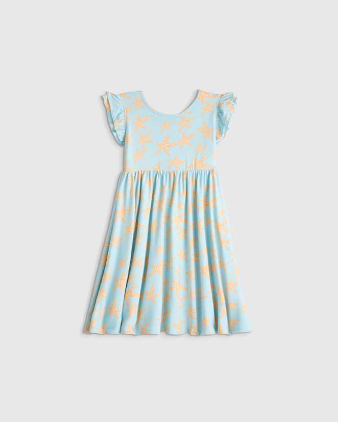 Starfish Pool Bamboo Short Sleeve Flutter Twirl Dress