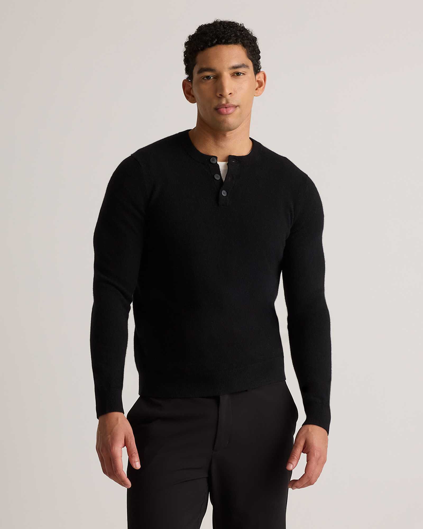 black Mongolian Cashmere Henley Sweater