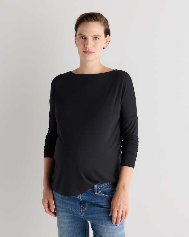 Black/White Bamboo Jersey Maternity Long Sleeve Tee (2-pack)