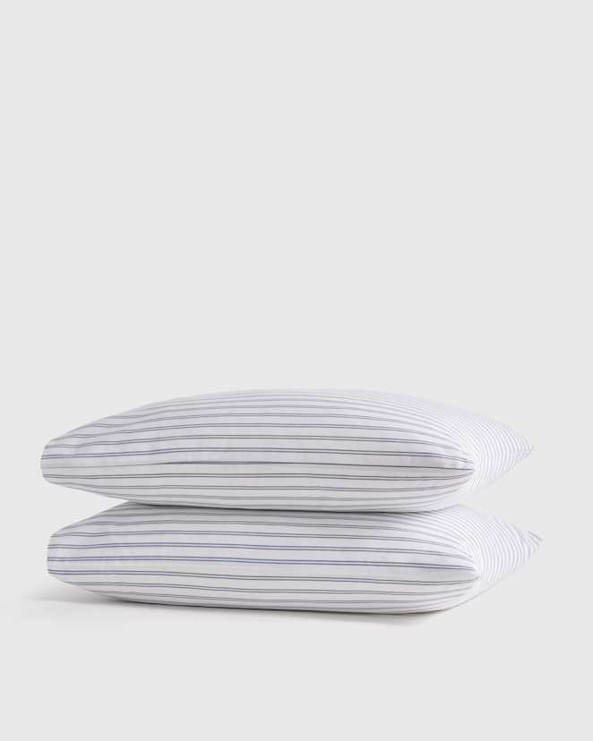 White/Mineral Organic Crisp Percale Double Stripe Pillowcase Set