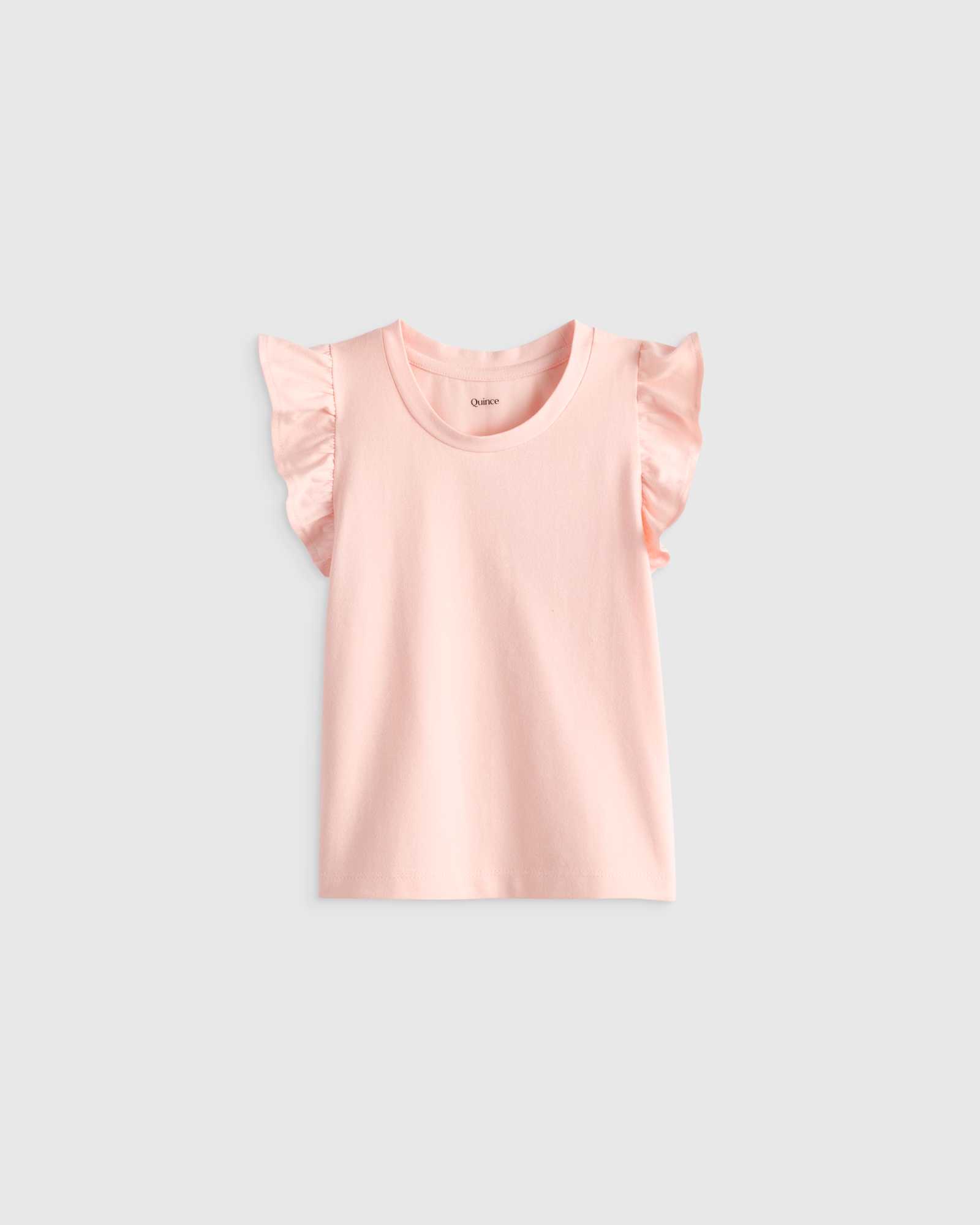 U--980-PINK-130 CROPPED Pink Ruffle Sleeve Organic Cotton Top