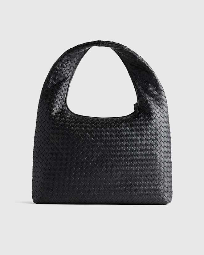 Black Italian Leather Handwoven Shoulder Bag