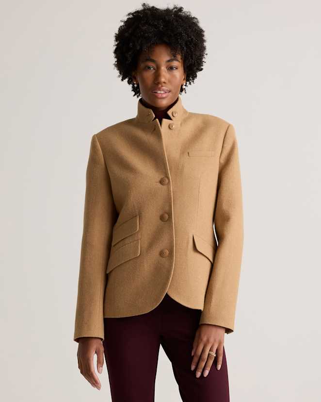 Warm Camel Italian Wool Stand Collar Blazer