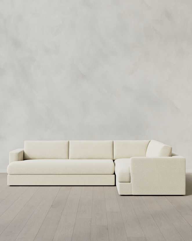 Linen Sierra Curved Arm L Sectional in Performance Boucle