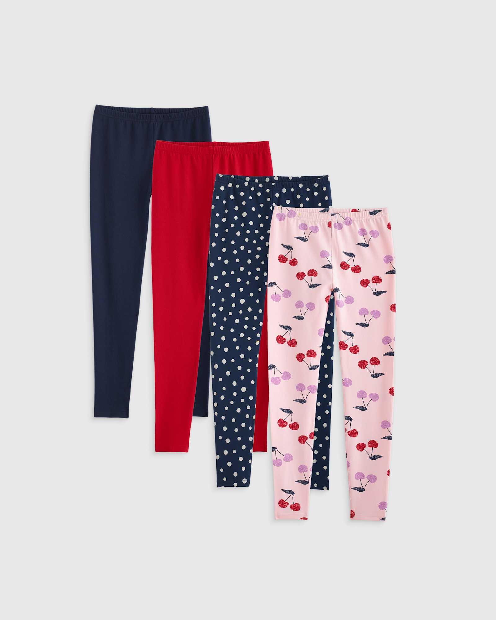 cherries/navy-dot Organic Cotton Leggings 4-Pack