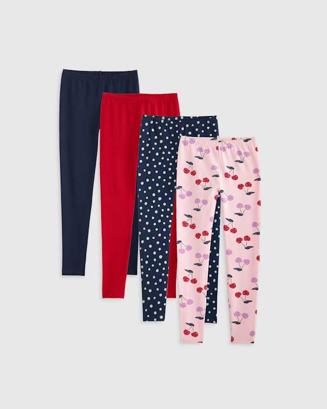 Cherries/Navy Dot Organic Cotton Leggings 4-Pack