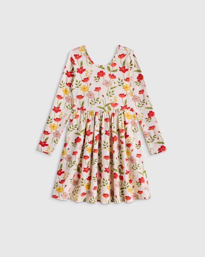 Red Poppy Garden Organic Cotton Long Sleeve Skater Dress