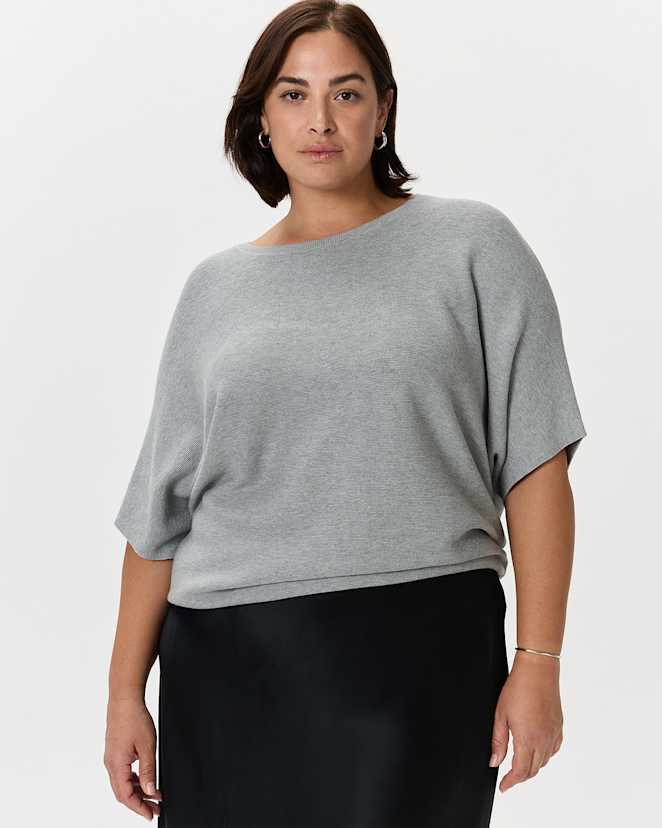 Heather Grey Lightweight Cotton Cashmere Link-Stitch Dolman Sweater