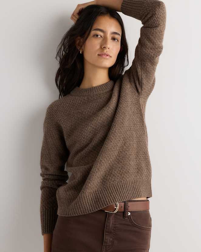 Heather Brown 100% Yak Wool Diamond Stitch Crew