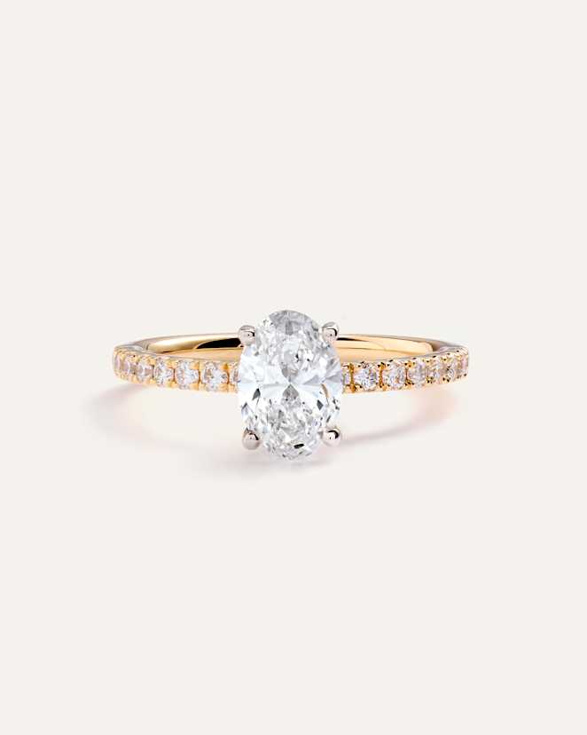 Yellow Gold Lab Grown Diamond Oval Petite Pave Engagement Ring - 1ct