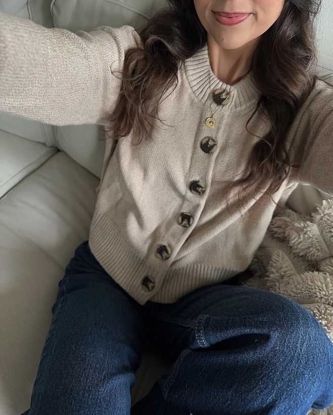 Speckled Beige 100% Organic Cotton Cropped Cardigan