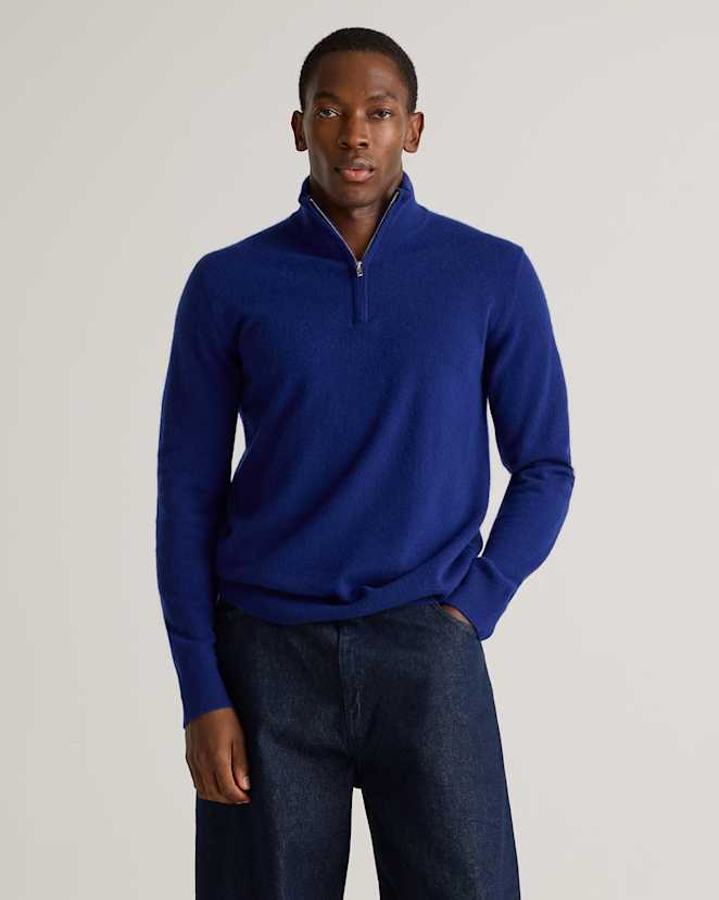 Deep Ocean Mongolian Cashmere Quarter Zip Sweater