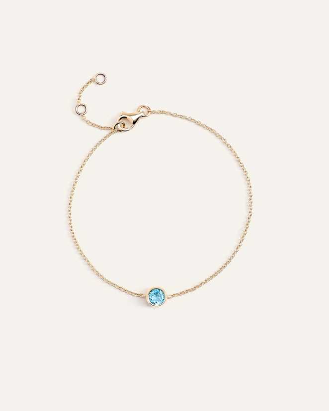 Swiss Blue Topaz 14K Gold Birthstone Solitaire Bezel Bracelet