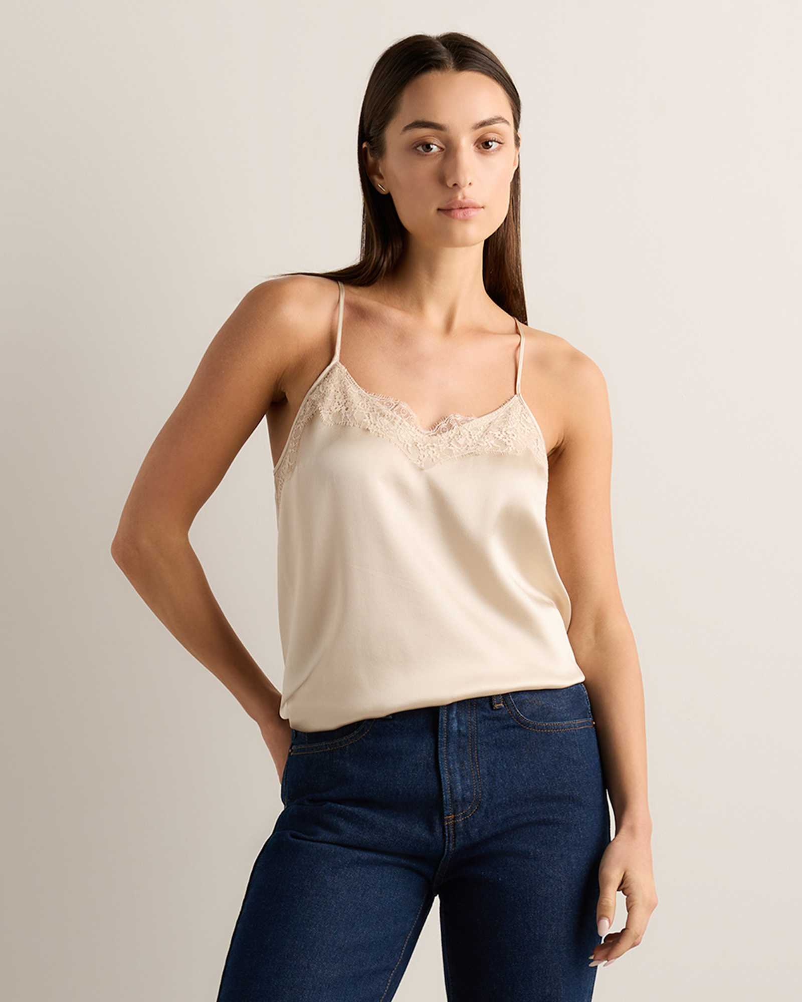 Champagne 100% Washable Silk Lace Cami