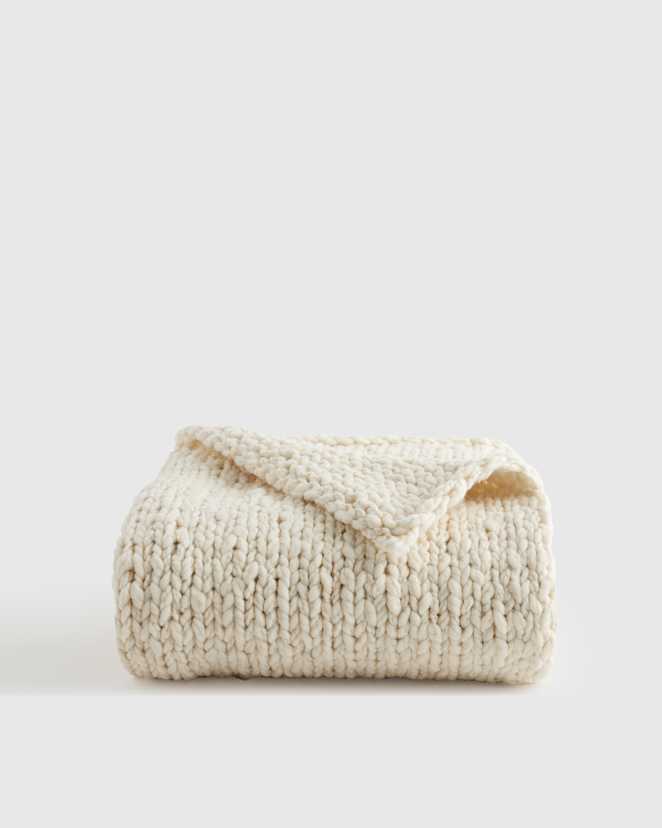 Ivory Chunky Hand Knit Wool Throw