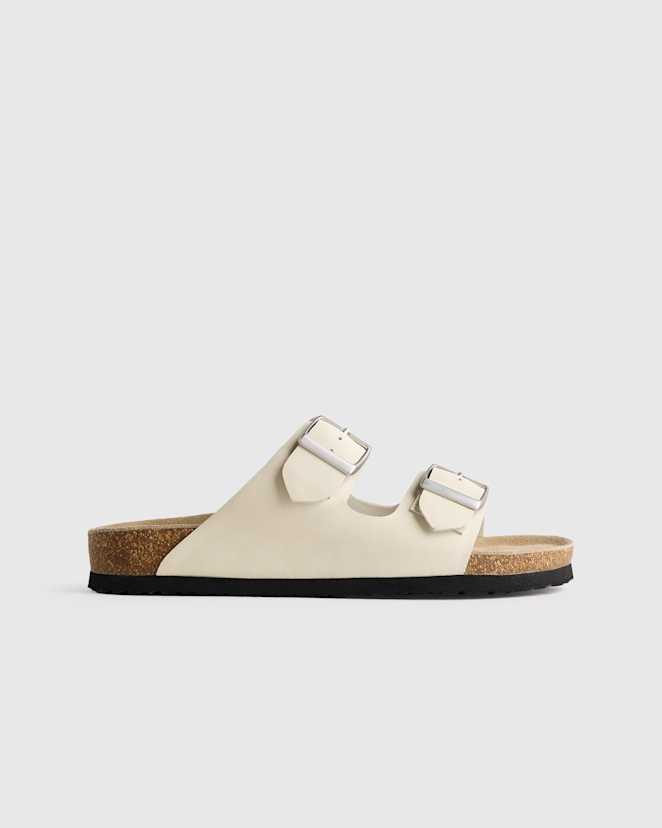 Bone Nappa Leather Double Buckle Slide