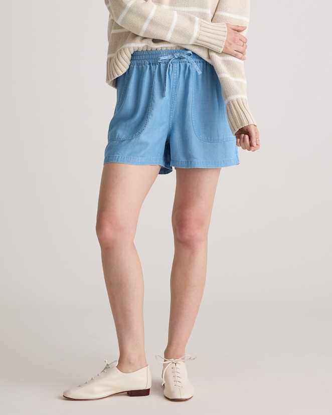Light Indigo Pull-On Tencel Chambray Shorts