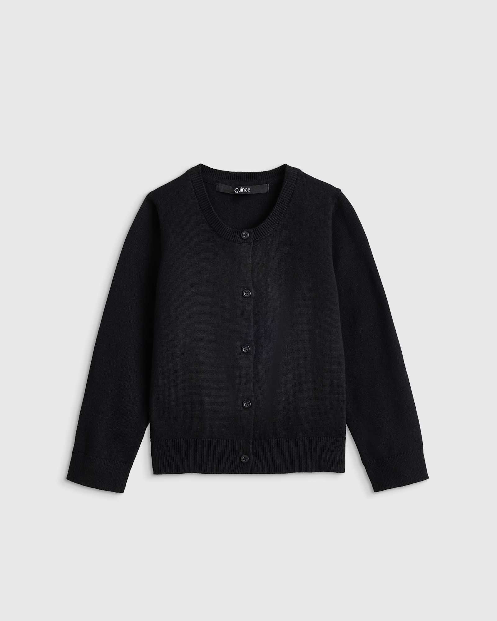 black 100% Organic Cotton Crewneck Cardigan
