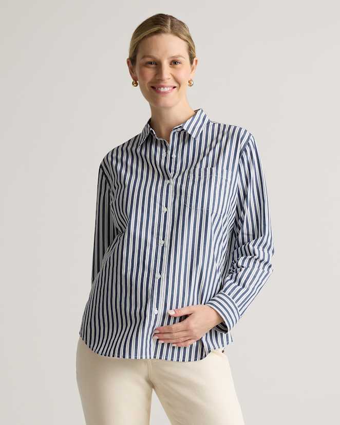 Hudson Stripe 100% Organic Cotton Poplin Maternity Long Sleeve Shirt
