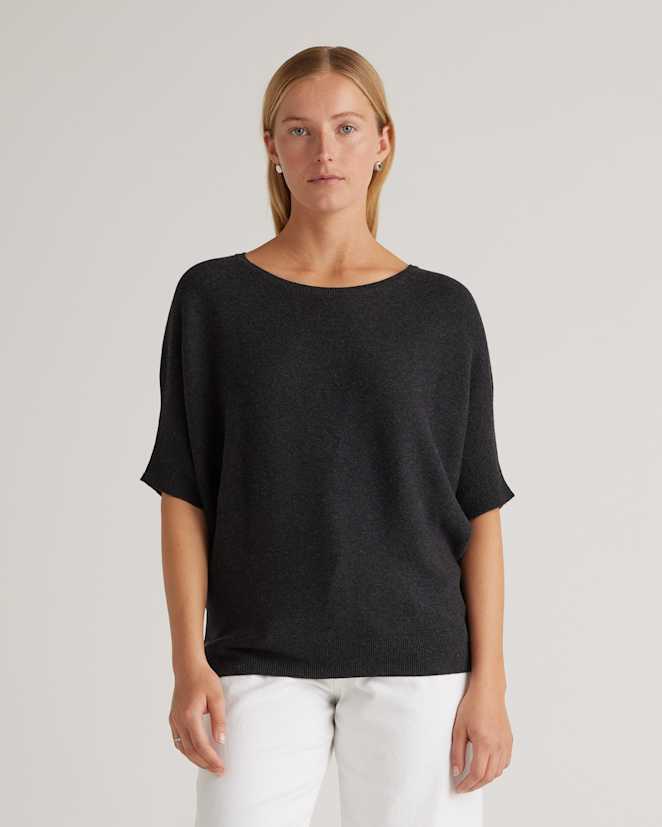 Heather Charcoal Lightweight Cotton Cashmere Link-Stitch Dolman Sweater