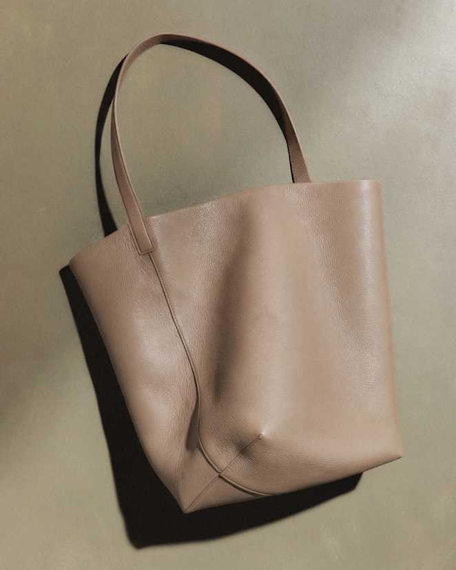 Warm Taupe Italian Leather Large Soft Bucket Shoulder Bag