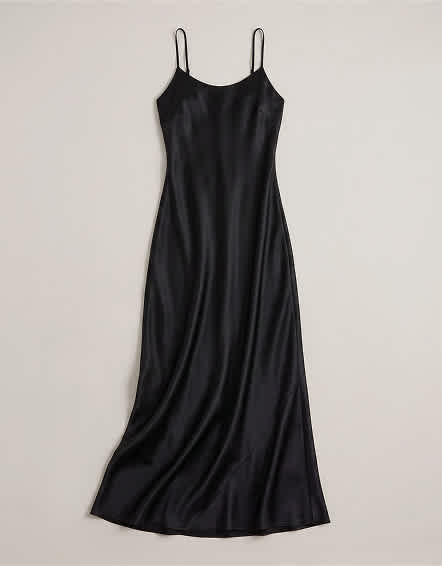 Black 100% Washable Silk Slip Dress