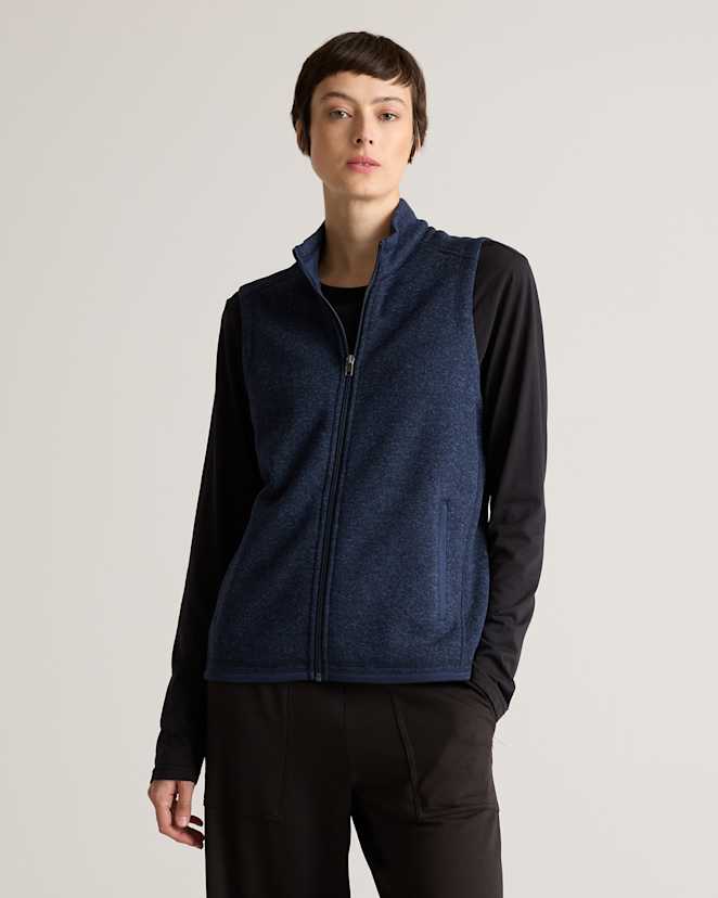 Navy Sweater-Knit Fleece Full-Zip Vest