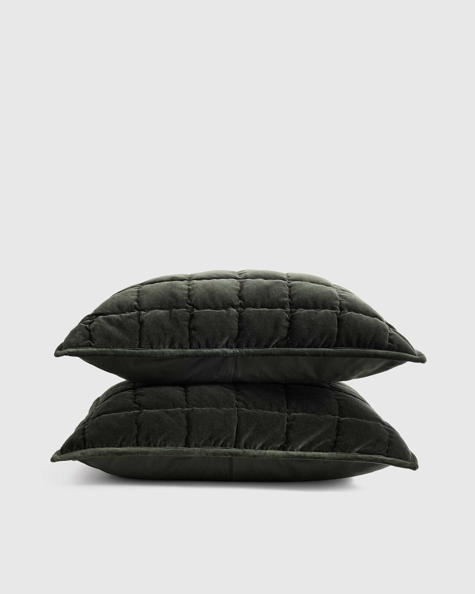Forest Green Cotton Velvet Box Quilted Sham Set