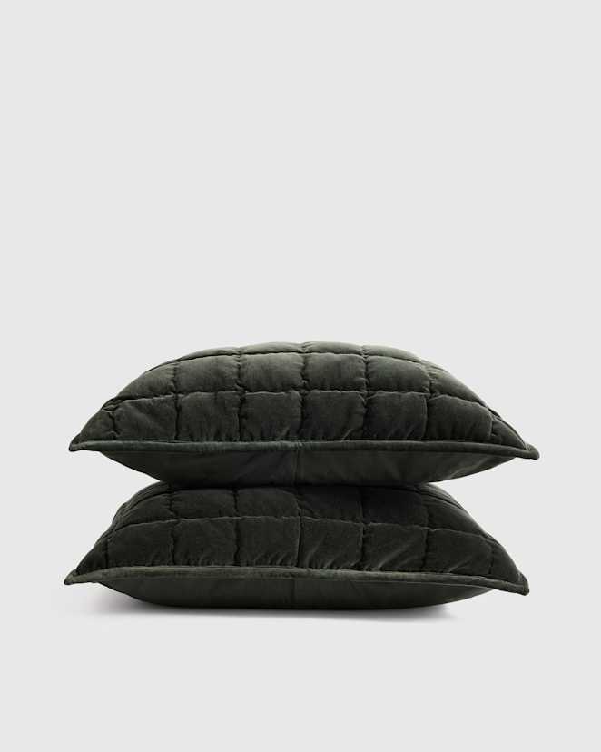 Forest Green Cotton Velvet Box Quilted Sham Set