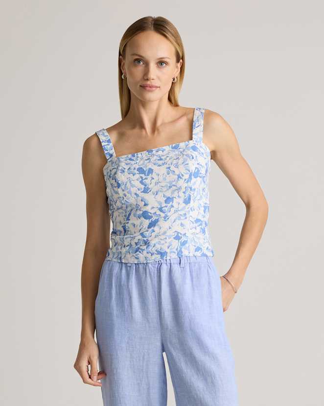 Floral Waterfall 100% European Linen Fitted Tank