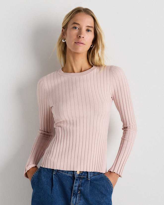 Sugar Stone Cotton Cashmere Ribbed Long Sleeve Sweater