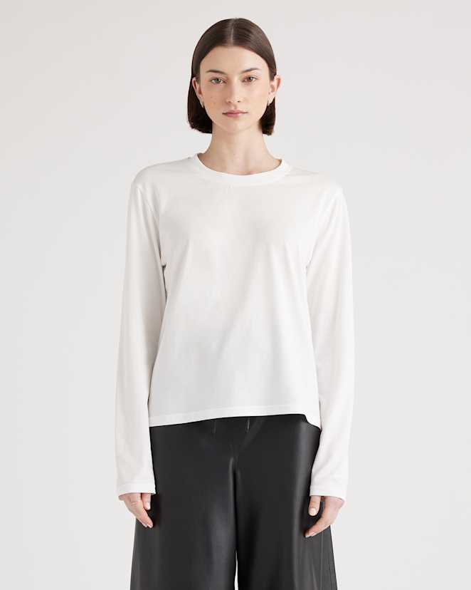White Cotton Modal Relaxed Long Sleeve Tee