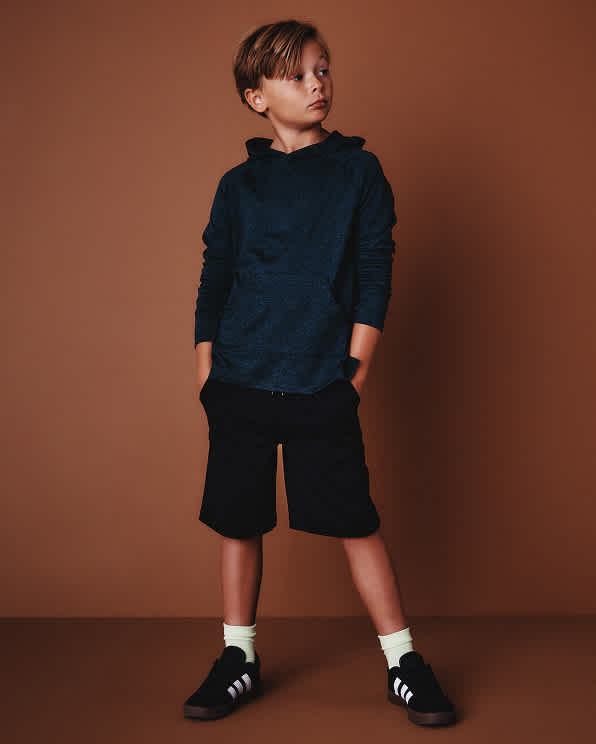 Heather Navy Flowknit Pullover Hoodie