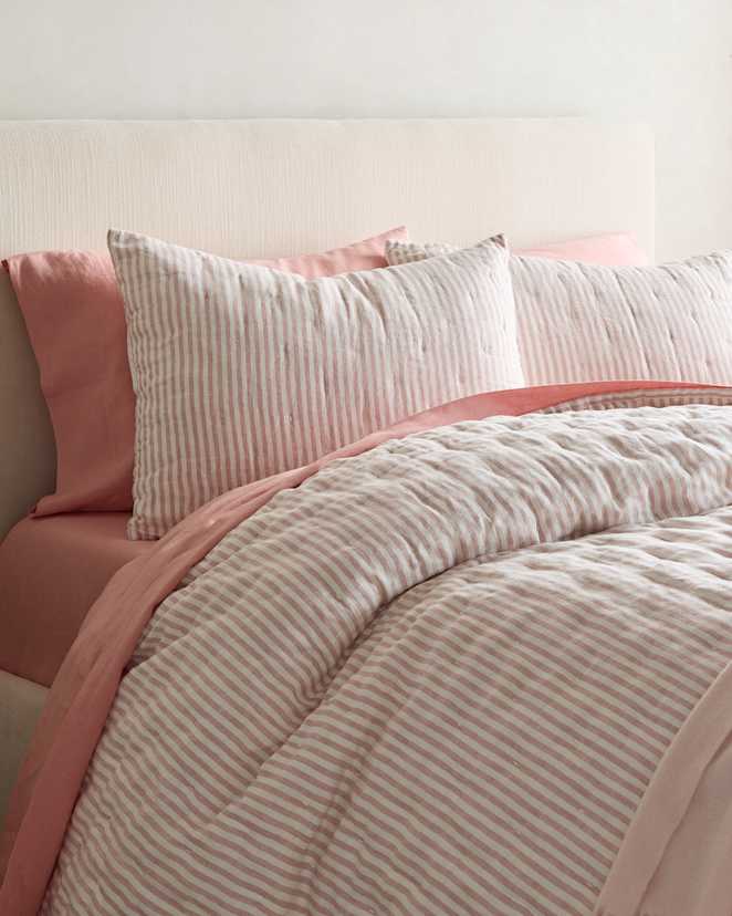 Dusty Mauve/White Stripe European Linen Patterned Quilted Sham Set