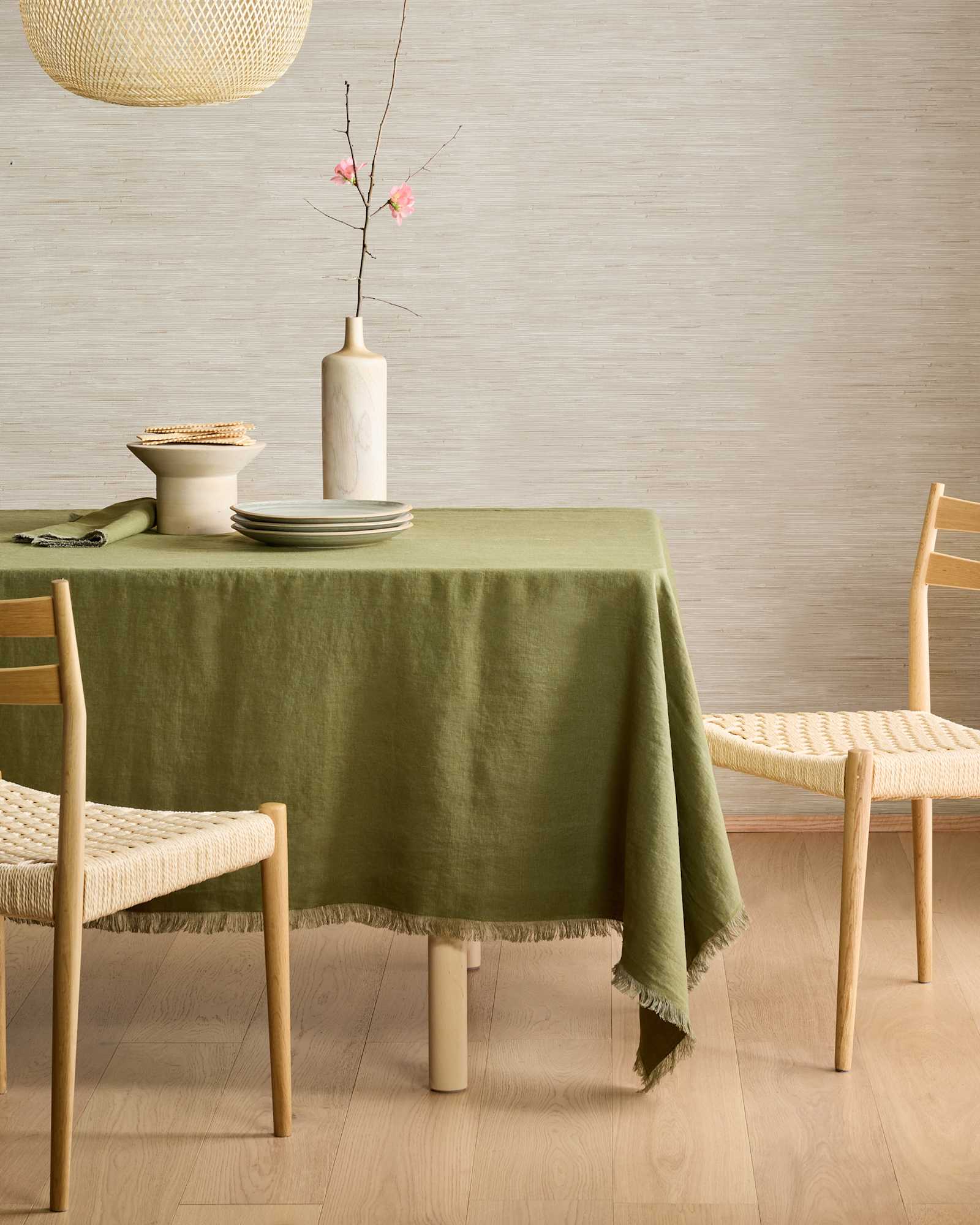 olive European Linen Fringe Tablecloth