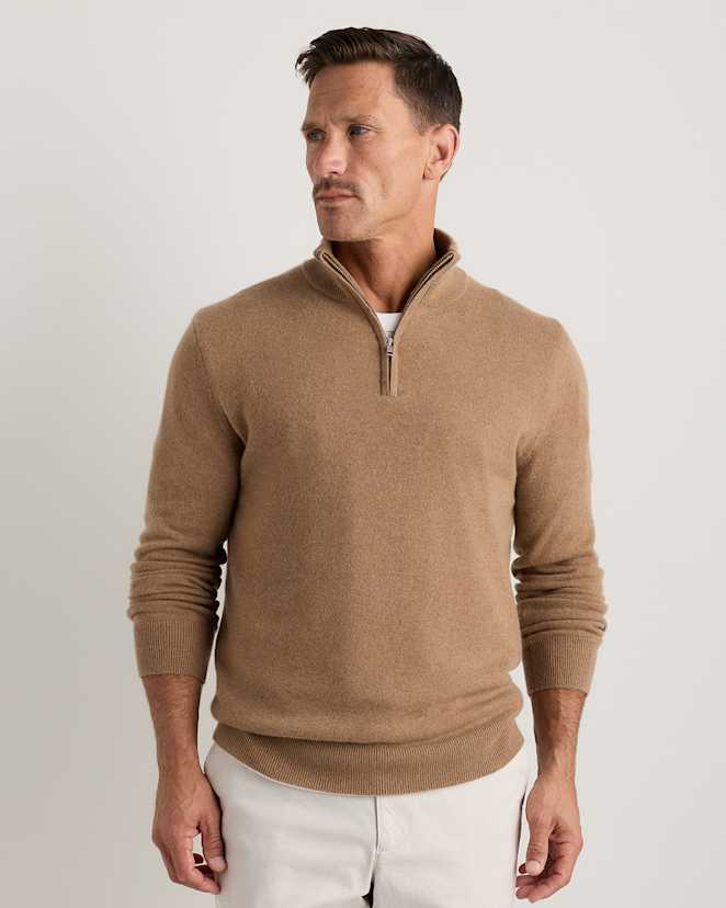 Teak Mongolian Cashmere Quarter Zip Sweater