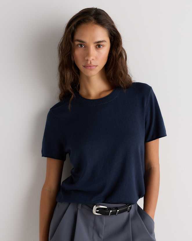 Atlas Navy Lightweight Cotton Cashmere Relaxed Sweater Tee