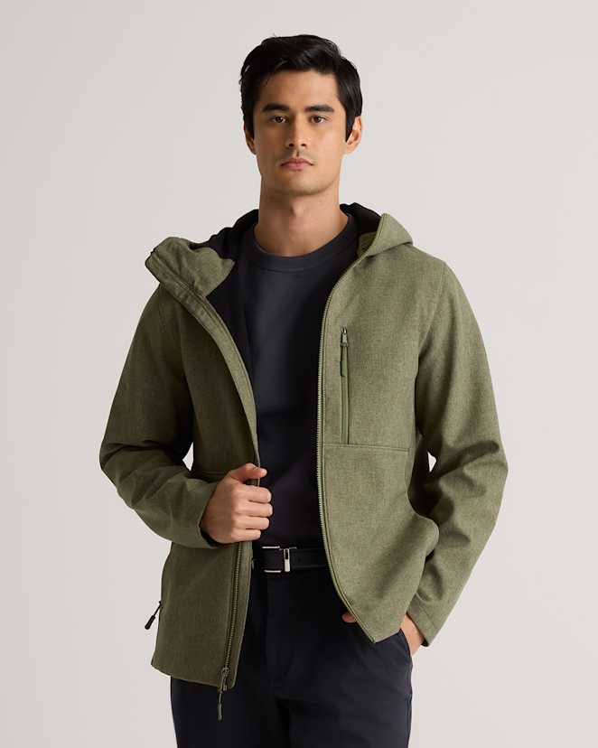 Heather Olive Oil Softshell Fleece-Lined Full-Zip Hooded Jacket