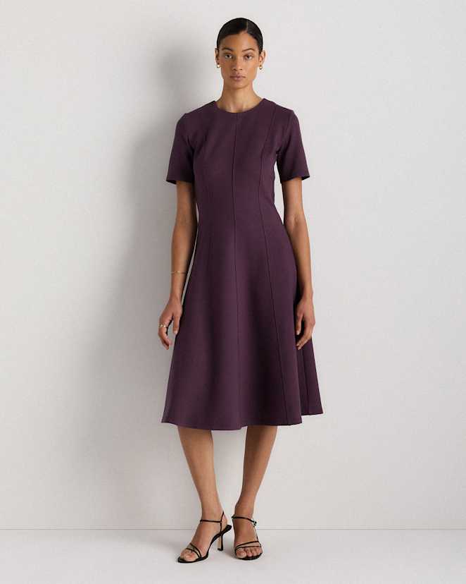 Dark Orchid Purple Ultra-Stretch Ponte Short Sleeve Midi Dress