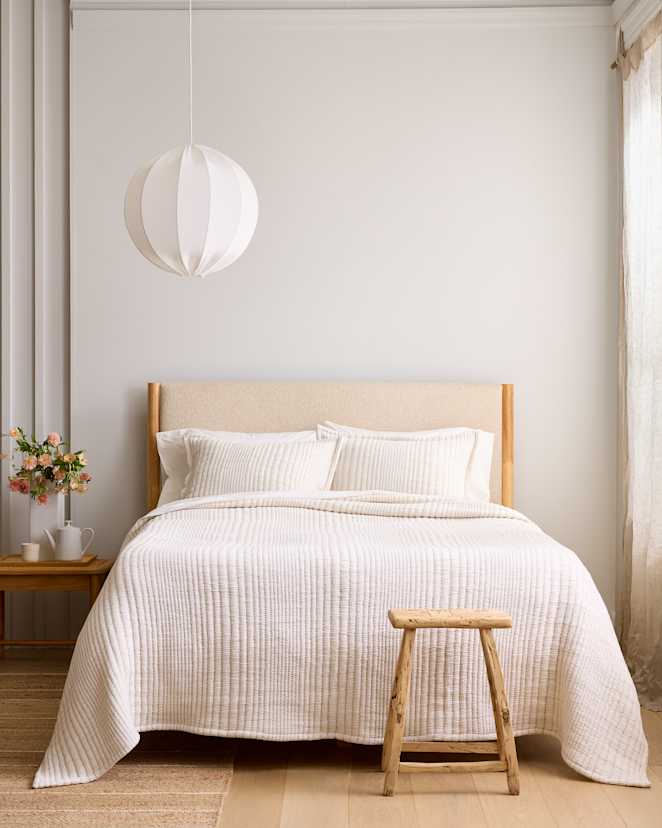 Undyed Organic Cotton Channel Stitch Coverlet Set