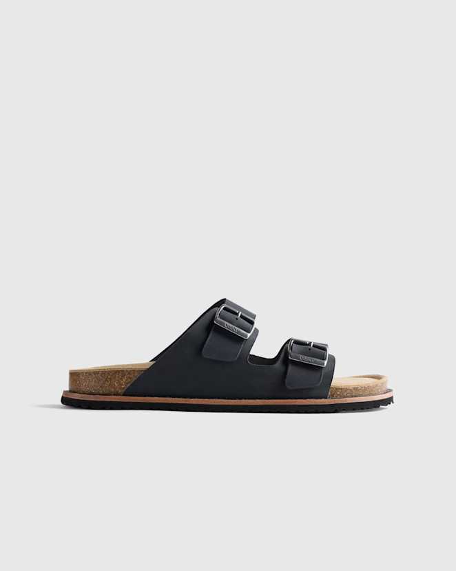 Black Nubuck Leather Double Buckle Slide