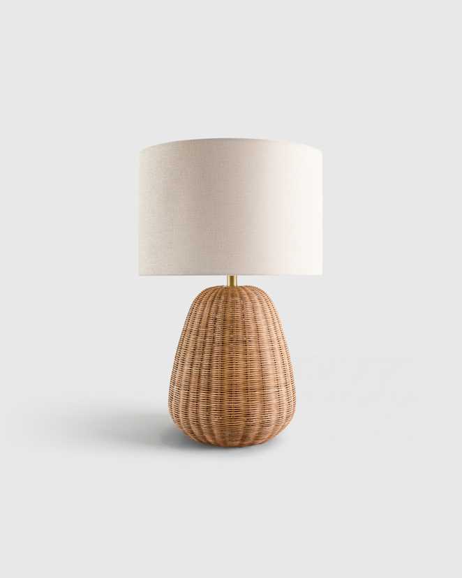 Light Brown Natural Rattan Table Lamp with Linen Shade