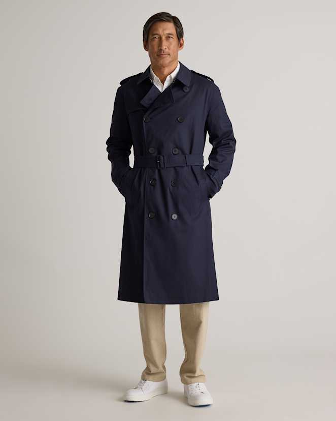 Navy Comfort Stretch Long Trench Coat