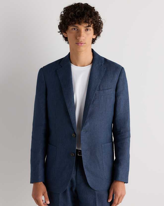 Washed Navy 100% European Linen Tailored Blazer