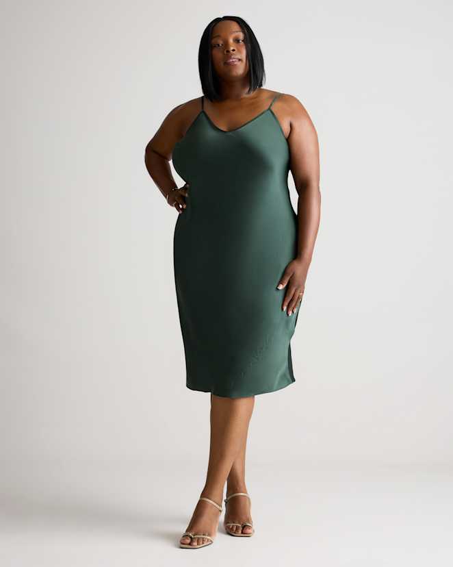 Forest Green 100% Washable Silk Slip Dress