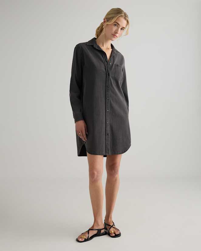 Washed Black Distressed Denim Shirt Dress